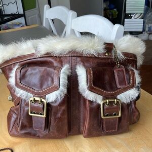 Coach leather and fur tote bag limited edition